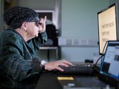 A patient undergoes training after receiving PRIMA's electronic eye implant (Image source: Moorfields Eye Hospital)