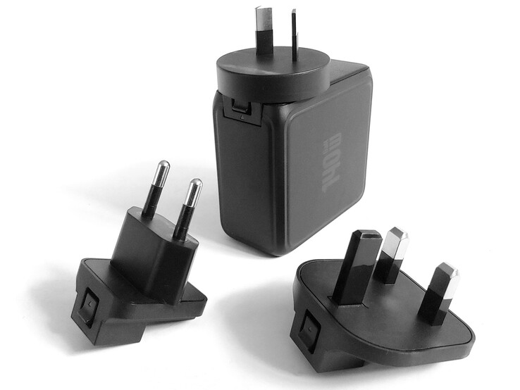 AC plug adapters slide onto the charger.