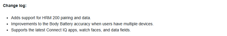 The release notes for Garmin beta version 13.17 for the Venu 3 and vivoactive 5 smartwatches. (Image source: Garmin)