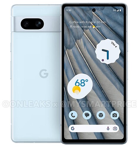 Leaked images indicate interesting colourways for the Pixel 7a. (Image source: @OnLeaks & MySmartPrice)