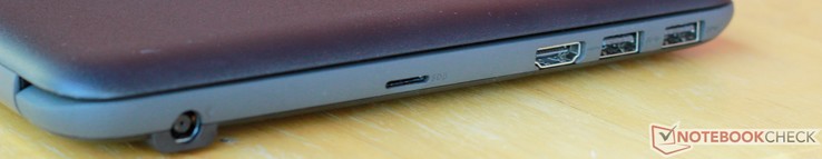 Left: DC in, microSD, HDMI, 2x USB 3.0