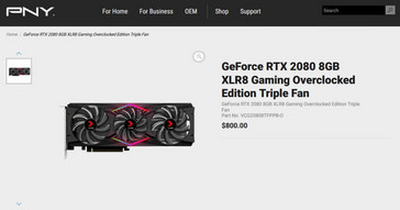 PNY XLR8 GeForce RTX 2080 OC Edition pricing. (Source: Videocardz)