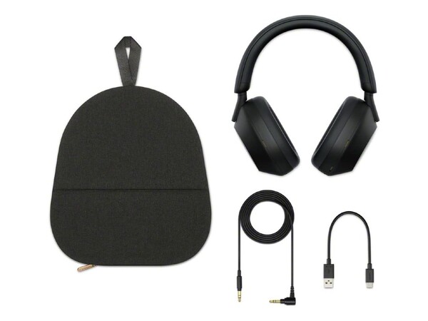 The Sony WH-1000XM5 comes with a charging cable and a 3.5mm audio cable. (Image source: Sony)