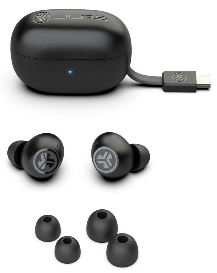 The Go Pop ANC comes with an integrated charging case and tips of three different sizes. (Image source: JLab)