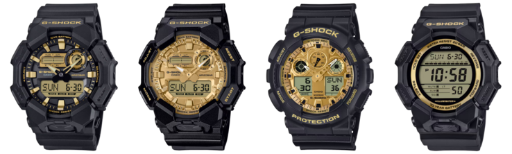 From left to right: the GA010GB-1A9, GA010GGB-1A9, GA100GGB-1A9 and GD010GB-1A9. (Image source: Casio)
