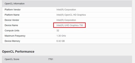 UHD Graphics 750. (Image source: Geekbench)