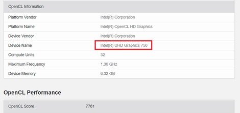 UHD Graphics 750. (Image source: Geekbench)