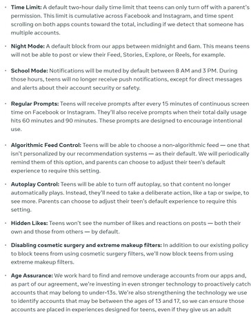Upcoming under-18 account changes to Facebook and Instagram.
