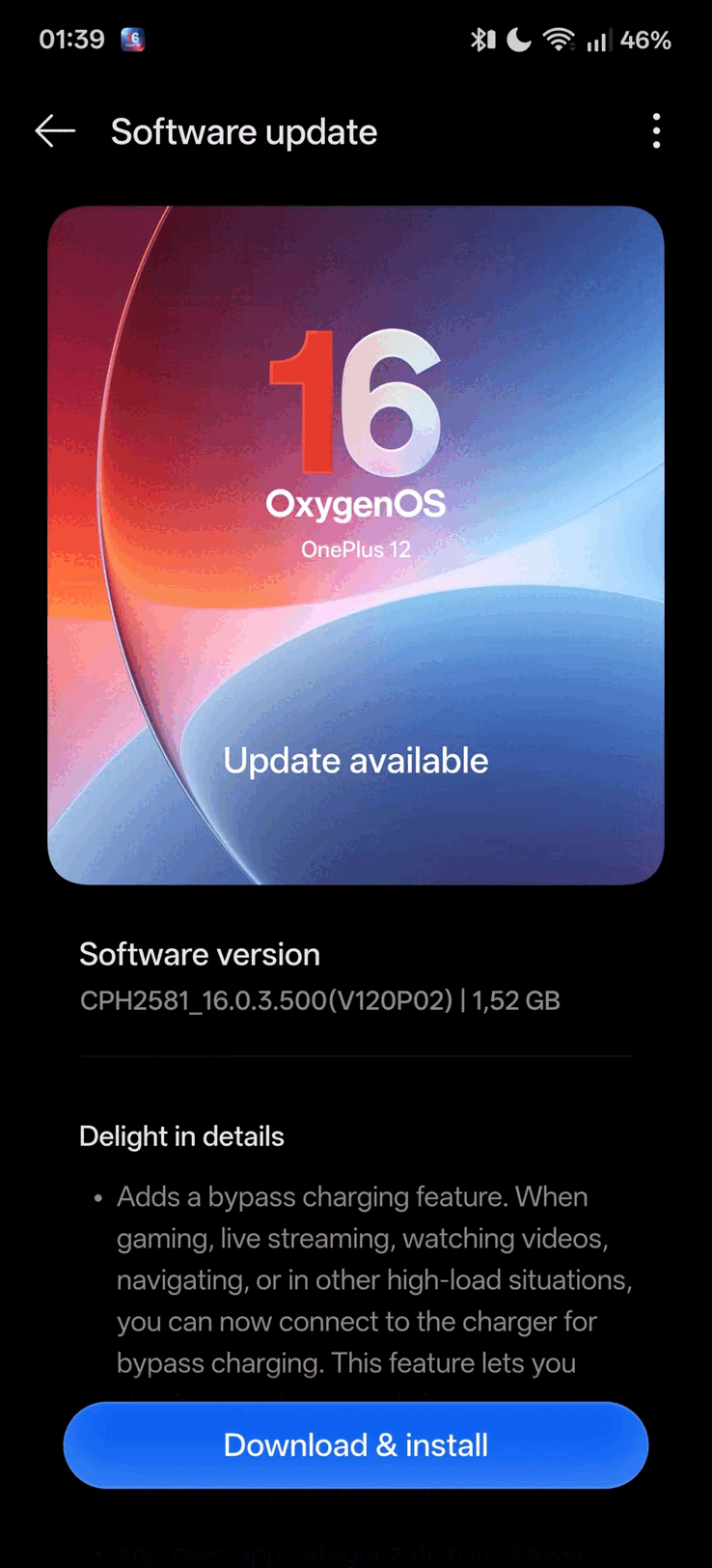  OxygenOS 16.0.3.500 OTA (Image source: OnePlus Community)