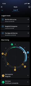A screenshot of the Oura app's Meals feature. (Image source: Oura)