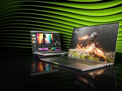 Promotional image of laptops featuring RTX 50 series GPUs. (Image source: Nvidia)