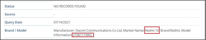 Redmi 10 & model number. (Image source: via @kacskrz)