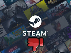 Steam background with thumbs down symbol below (Image source: Valve with edits)