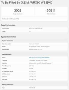 Threadripper Pro 9995WX Geekbench 7 score