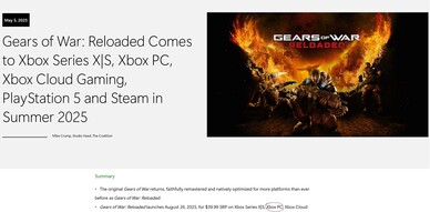 Xbox Wire Gears of War: Reloaded announcement (Image source: Xbox Wire)