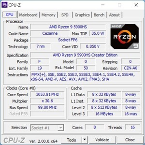 CPU-Z AMD Ryzen 9 5900HS