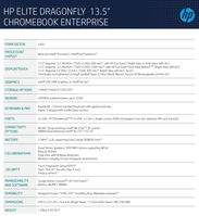 HP Elite Dragonfly Chromebook Enterprise - Specifications. (Image Source: HP)