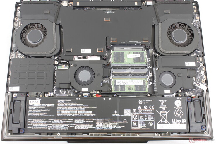 Lenovo Legion 9 18 motherboard. The four M.2 2280 SSD slots are hidden underneath heat spreaders