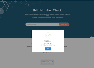 An IMEI database acknowledges the POCO X3 Pro. (Source: IMEICheck)