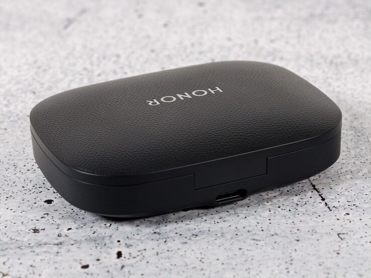 The Honor Earbuds Open charging case with a textured finish. (Image source: Honor)