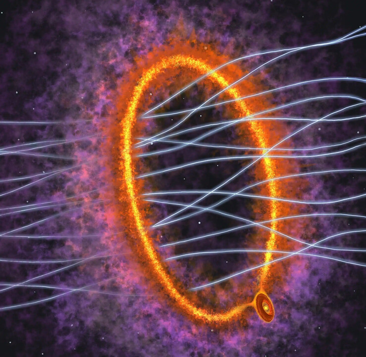 An illustration showing the ring of gas and the young star MC 27.