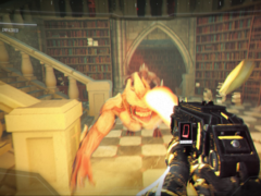 In Dreadtome, players get a repulsor gadget to push enemies around, a basic firearm, and tight combat arenas that makes them use both. Pictured - an in-game screenshot. (Image source: Steam)