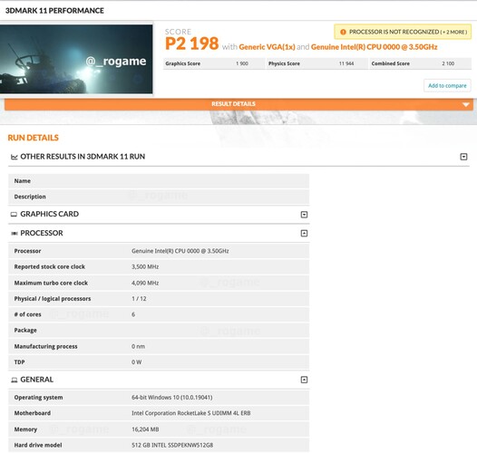 6-core / 12-thread Rocket Lake-S engineering sample results (Source: 3DMark)