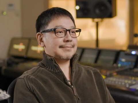 Hitoshi Sakimoto at his mixing desk at Basiscape, the studio he founded in 2002.