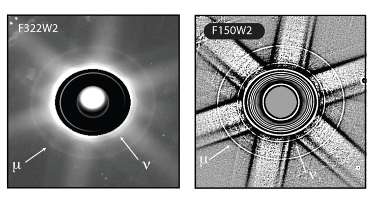 An image showing the μ and ν rings of Uranus.