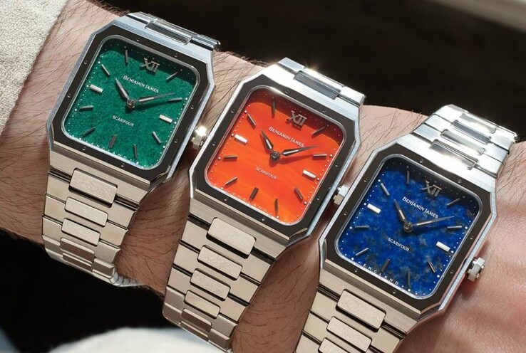 The Scarifour comes in Lapis Lazuli, Green Jade, and Burnt Orange Agate color options (Image source: Benjamin James Watches)