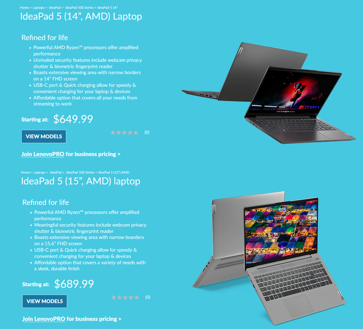 New AMD-powered Lenovo IdeaPad 5 laptops. (Image source: Lenovo US)