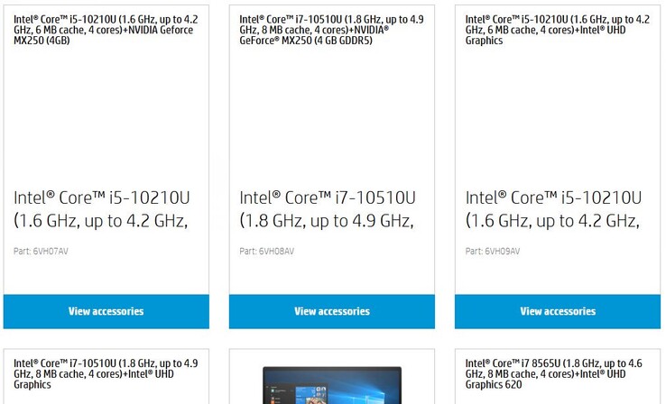 HP laptops with Comet Lake-U options. (Source: @momomo_us on Twitter)