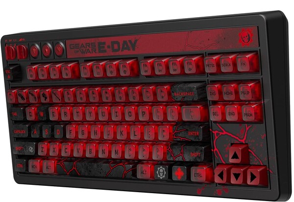 The 8BitDo Retro 87 Mechanical Keyboard: Gears of War E Day Edition uses custom linear switches.