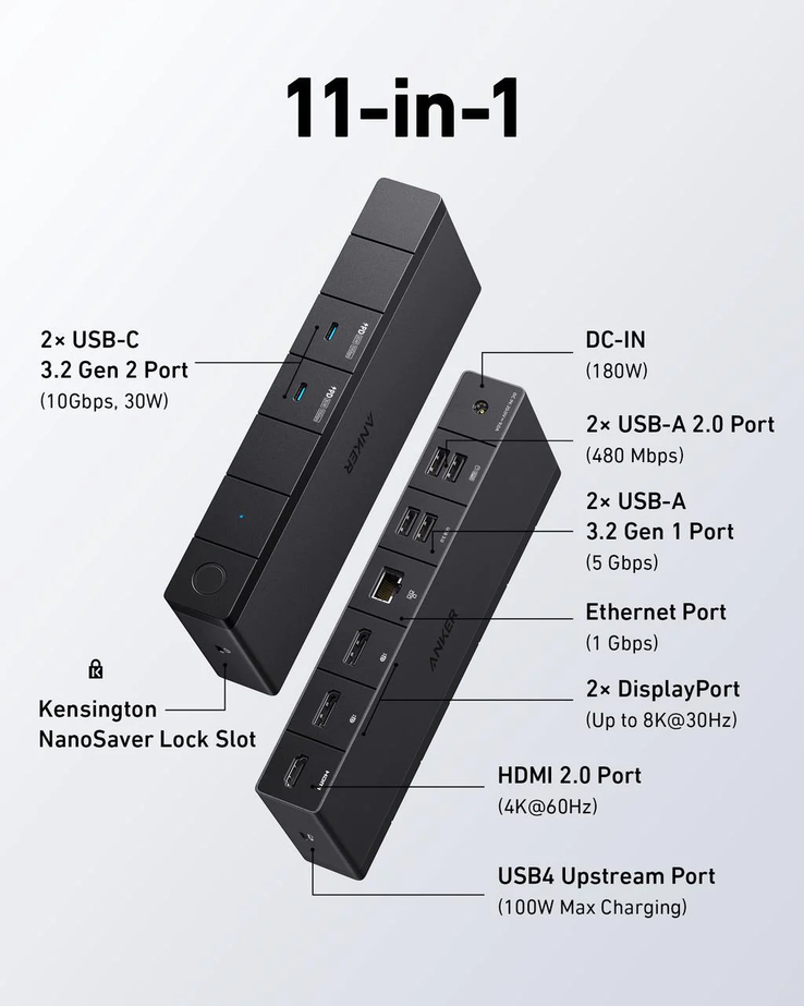 The Anker 568 USB-C Docking Station (11-in-1, USB4). (Image source: Anker)