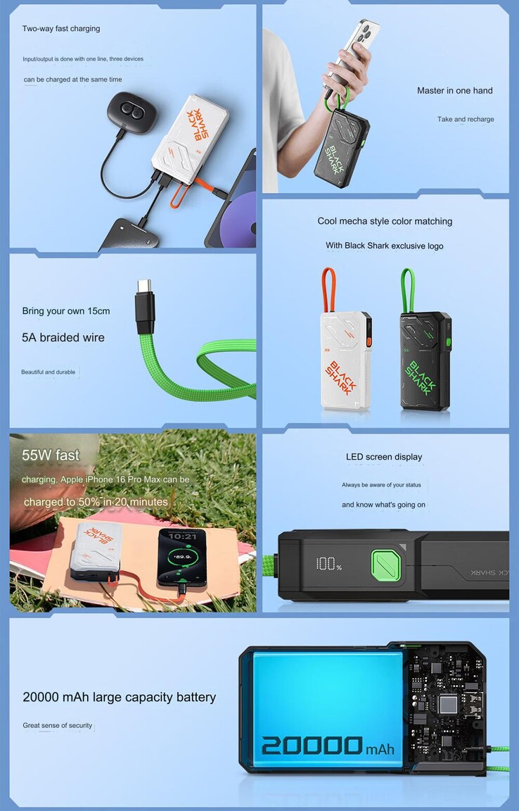 Main highlights of 55W Black Shark power bank (Image source: Black Shark - machine translated)