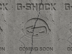 The teaser clip (pictured) showcases cracked cement with both brand logos carved into the surface, followed by the words &quot;Coming Soon.&quot; (Image source: G-Shock UK)