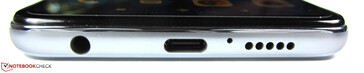 Bottom: 3.5-mm headphone jack, USB Type-C 2.0, microphone, speaker