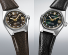 King Seiko's brown-dial SLA093 and green-dial SLA095 watches, pictured against a gradient background. (Image source: @plus9time on Instagram - edited)