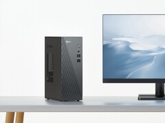 The Lecoo Cool 310 has been refreshed. Pictured: a promo picture of the mini PC alongside a monitor. (Image source: Lenovo)