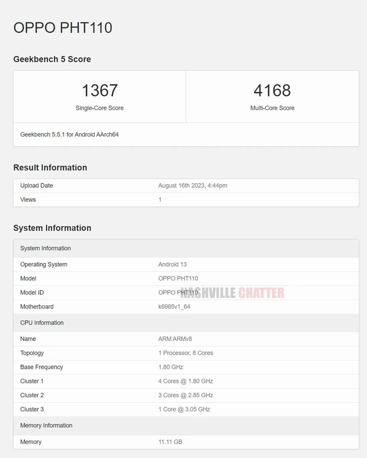 The Find N3 Flip seems to have a 2023 flagship chipset - just not the latest version. (Source: Geekbench via NashvilleChatterClass)