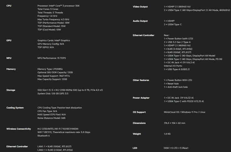Specs of the NAS