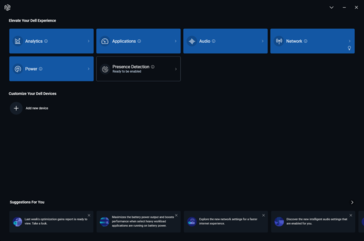 Dell Optimizer home screen