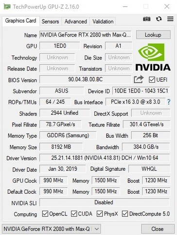Asus Zephyrus S GX701GX GPU-Z