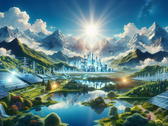 This is how AI imagines many solar cells in front of mountains and water - ideal for solar power and its storage. (Image source: DallE 3)