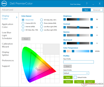 Dell PremierColor settings used for our measurements