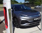 BYD SUV plugged in a Supercharger pile (image: Ludicrous Feed/Twitter)