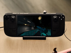 A Steam Deck device running Fallen Aces (Image source: Valve; edited)