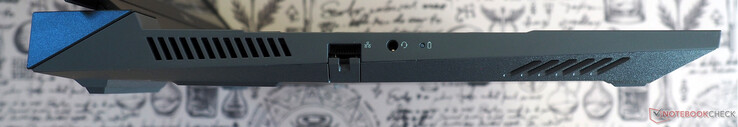 On the left: RJ45 Ethernet, 3.5 mm audio jack