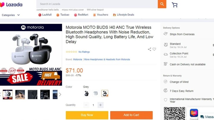The Moto Buds I40 listing on Singaporean website, Lazada (Source: Lazada)
