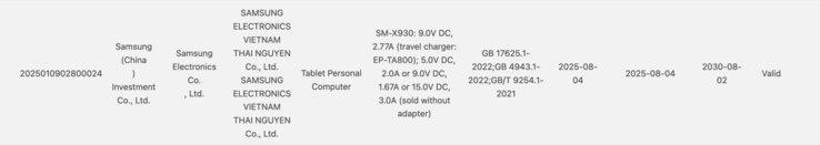 The Tab S11 Ultra receives 3C certification. (Image source: 3C certification)